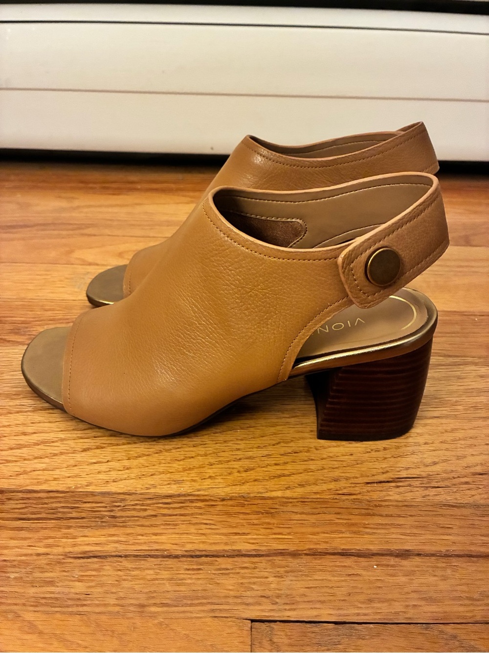 Vionic Valencia Tan Open-Toe Slingback Block Heel Sandal